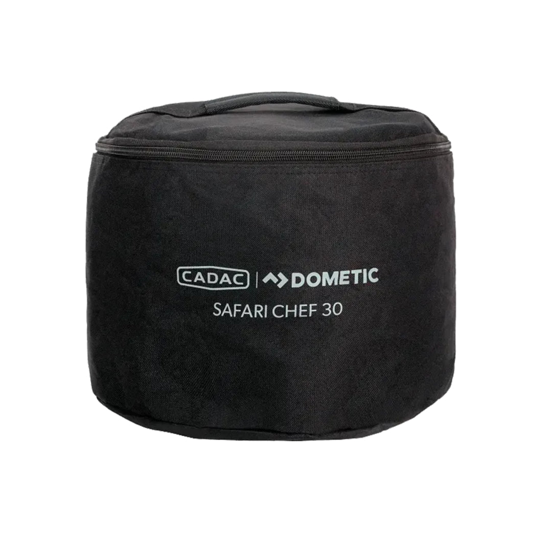 Black carrying case with Cadac Dometic logo on a white background