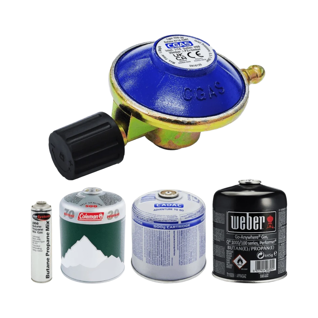 Screw‑On Butane Cartridge Gas Regulator – 7/16" Canister (Weber, Coleman, Go System)