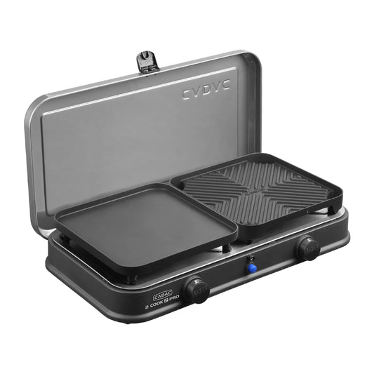 Portable grill with two cooking surfaces
