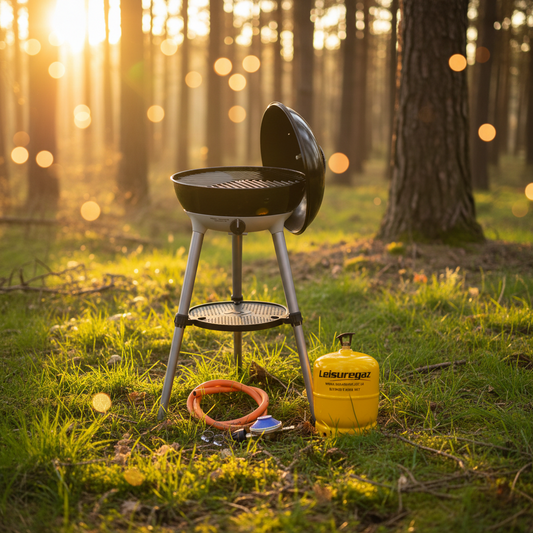 Portable gas grill with hose and Leisuregaz canister