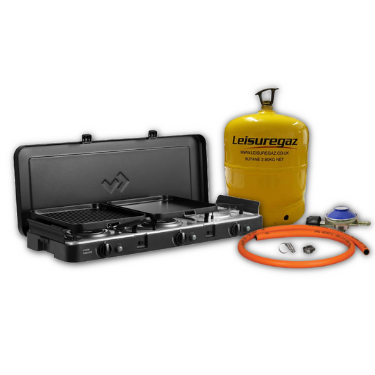 Camping stove with Leisuregaz cylinder and hose