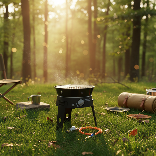 Portable gas stove with hose and connectors