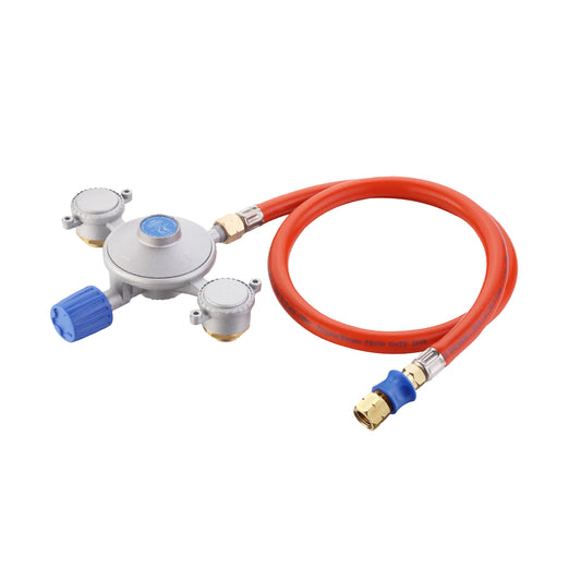 Gas regulator with hose and gas cartridges