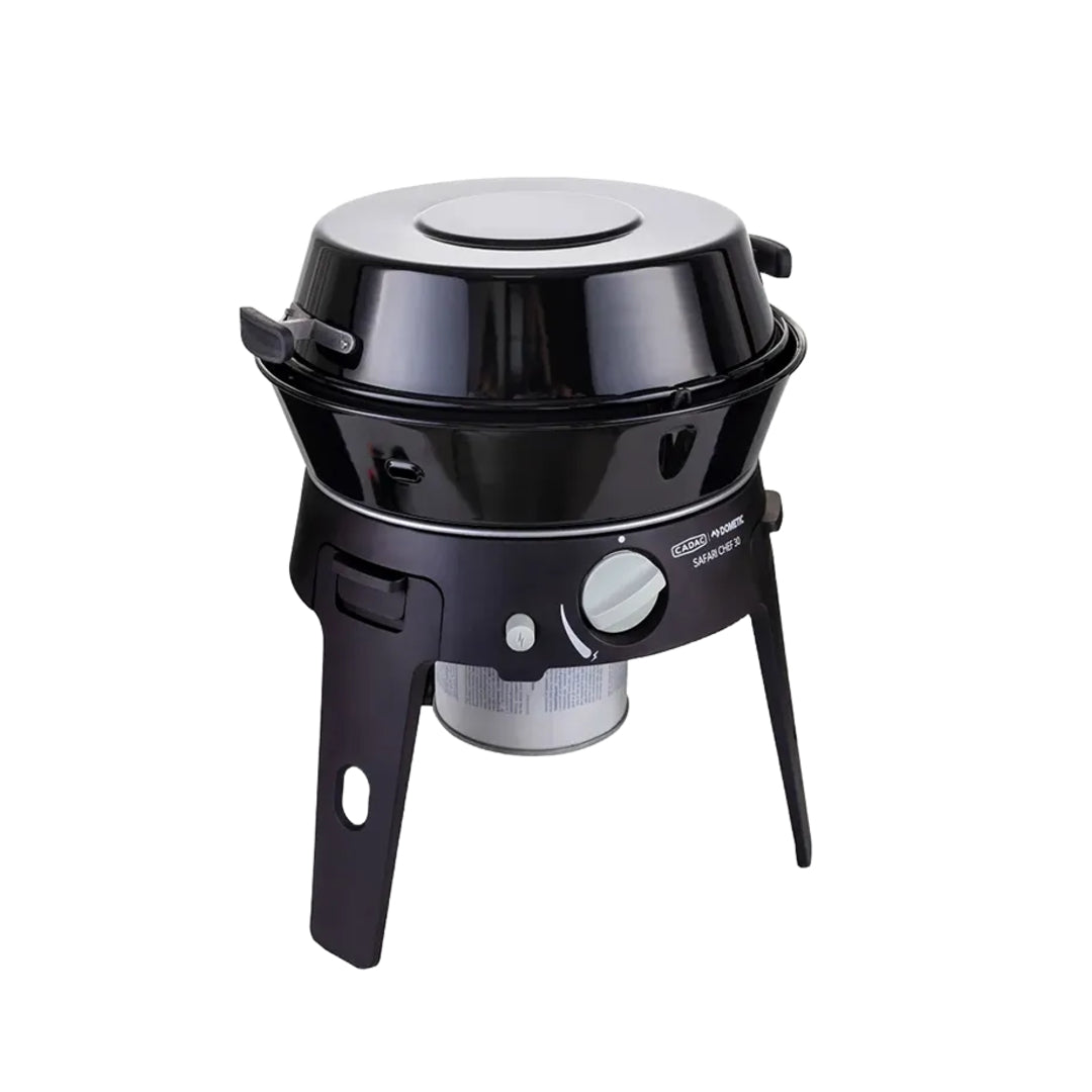 Black portable stove with a white background