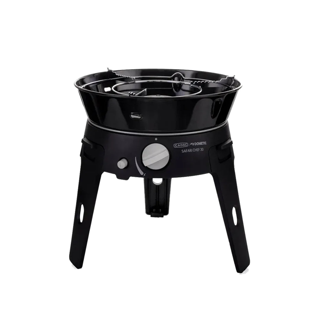 Black portable stove with a visible brand logo on a white background