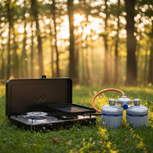 Portable camping stove with two gas cartridges