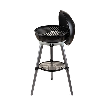 Black barbecue grill with a lid on a white background