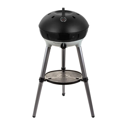 Black portable grill on a white background