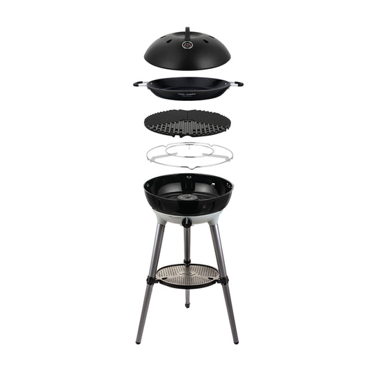 Black barbecue grill with detachable parts on a white background
